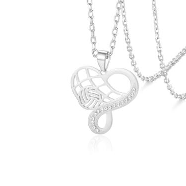 Imagem de VASSAGO Colar de coração infinito de vôlei, tênis, pickleball, beisebol, basquete, joias esportivas, presentes para filhas e fãs de esportes, Aço inoxidável, Sem Pedra Preciosa