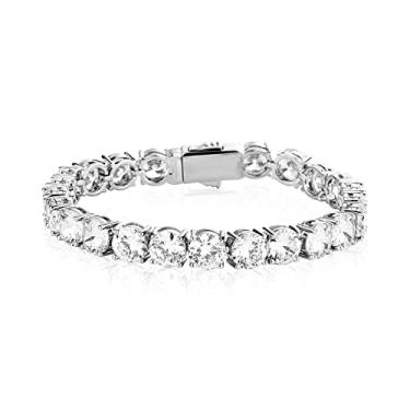 Imagem de OYOGAA 1 fileira 10 mm 14 k banhado a ouro branco corrente gelada diamantes masculino tênis fivela mola corrente gelada corrente redonda corte zircônia cúbica corrente de tênis laboratório diamante Iced Out pulseira para homens e mulheres, 8, Zircônia cúbica