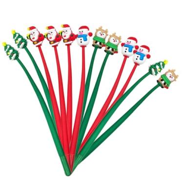 Imagem de Pacote com 12 canetas coqueteleiras de Natal – Canetas festivas de Papai Noel e boneco de neve com topo de globo de neve, canetas esferográficas divertidas para crianças, escritório, lembrancinhas de