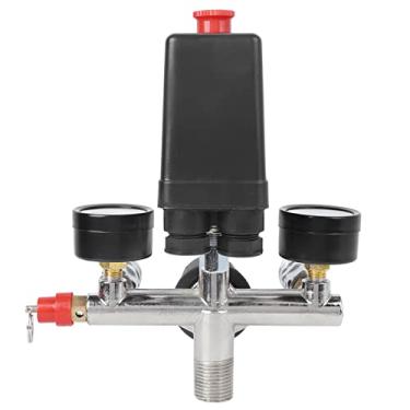 Imagem de Conjunto do Regulador da Válvula do Interruptor de Controle de Pressão do Compressor de Ar, Manômetros Duplos para Uso Mais Seguro, Manômetro Banhado, Longa Vida útil, Conjunto