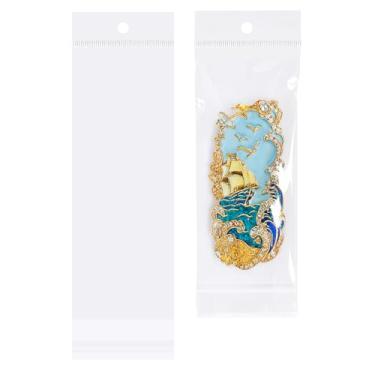 Imagem de Morepack Sacos autoadesivos de celofane com orifício para pendurar de 7 x 20 cm, 100 unidades de sacos de celofane transparentes e resseláveis com cabeçote suspenso para colar de joias