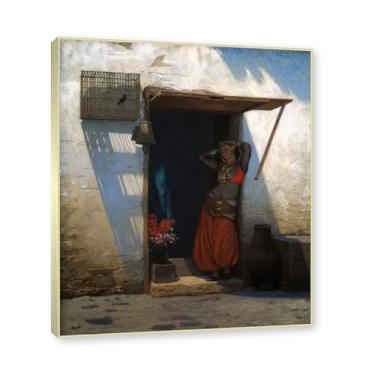 Imagem de NHLDZYH Moldura champanhe. Imagem natureza em tela, (à sua porta) de Jean Leon Gerome, reprodução de quadros, quadro de arte de parede de tela para casa. 80x96cm