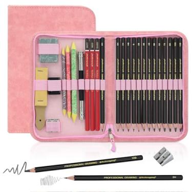 Imagem de Heshengping, Conjunto de lápis de esboço e desenho, 26 peças, kit de lápis de desenho de materiais de arte, conjunto de lápis profissionais de carvão grafite, artistas iniciantes adultos