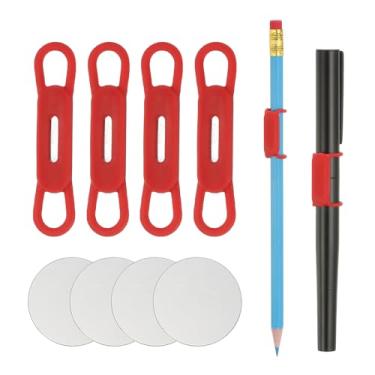 Imagem de PATIKIL 4 porta-lápis magnético para caneta, suporte de lápis flexível de silicone, clipe organizador ajustável com 4 folhas de metal para quadros brancos de geladeira, prancheta de mesa, vermelho