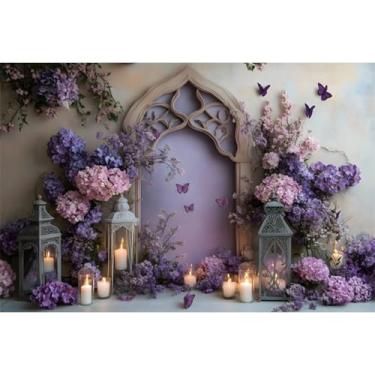 Imagem de YongFoto Elegante pano de fundo de parede de flores 2,4 x 1,8 m com borboleta floral, fundo fotográfico, chá de panela, casamento, menina, faixa de festa de aniversário, decoração de quarto, retrato