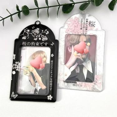 Imagem de Porta-cartões fotográficos com chaveiro, porta-cartão de foto de 7,6 cm, porta-crachá de identidade, branco, rígido, vertical, estojo para cartão de plástico vertical com chaveiro de coração de