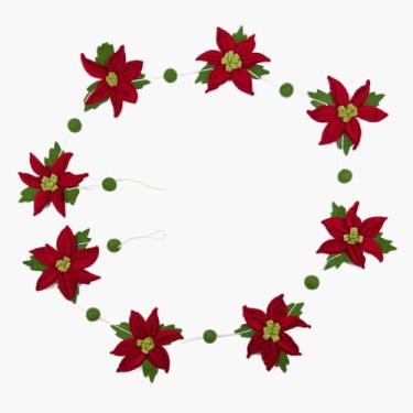 Imagem de Humble Hilo Guirlanda de flor de feltro feita à mão, guirlanda de Natal, guirlanda de porta de outono (guirlanda, pointsettia vermelha)