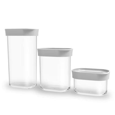 Imagem de Kit Conjunto De 03 Potes Herméticos Mantimentos Acrílico 60 (Branco)
