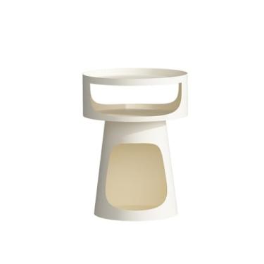 Imagem de Mesa de centro de design simples, mesa lateral redonda de metal criativo, mesa de centro de camada dupla, mesa de sofá de varanda, mesa de cabeceira para quarto, cama de animal de estimação para gatos