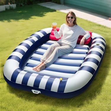 Imagem de iPlay, iLearn Pool Wave Inflatable Pool Lounger Float, 80" x 66" Large Tanning Pools Raft for Adult Kid, Sun Bathing Floating Bed, Spray Water Mat Beach Backyard Lake, Summer Family Party Gift - Blue