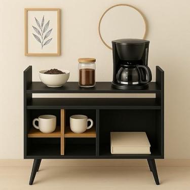 Imagem de Aparador Adega Zeus, Design Moderno, Móvel para Sala, com Nichos para Garrafas (PRETO/NATURE)