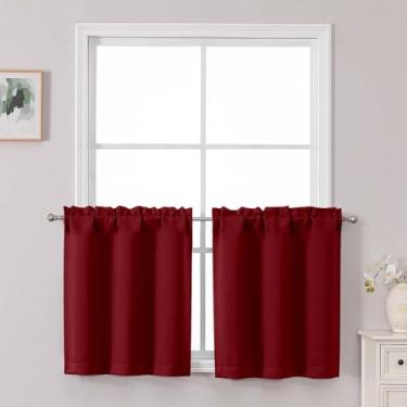 Imagem de Chyhomenyc Cortinas vermelhas curtas de 61 cm de comprimento, cortina de cozinha pequena com bolso para varão para armário de porão, campismo, trailer, beliche, 2 peças, cada 76 x 61 cm, vermelha