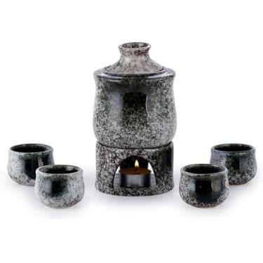 Imagem de JOEUQK Conjunto de saquê japonês de cerâmica, pote de saquê de cerâmica vintage, copo de saquê, aquecedor de saquê, aquecedor de saquê, panela de saquê japonês, copos de saquê