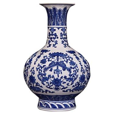 Imagem de Vaso de cerâmica vaso de flor de 32,7 cm grande azul e branco vaso de porcelana chinês pintado à mão vasos decoração quarto sala de estar ornamento