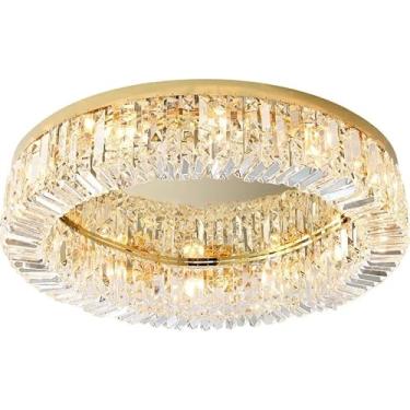 Imagem de RENDJGOU Luz de teto de cristal moderna para sala de jantar lustres LED iluminação dourada luminária pendente decoração de sala de estar, lustre de teto