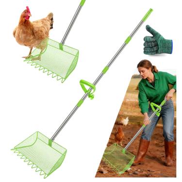 Imagem de Colher e ancinho 2 em 1 para cocô de galinha, cabeça grande de pá de metal de 30 cm, colher de areia de galinha com alça ajustável para limpeza de galinheiros e resíduos de animais de estimação (94 a