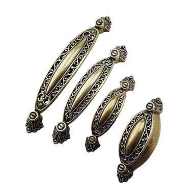 Imagem de Puxador de bronze antigo para móveis ferragens maçanetas de gaveta de porta guarda-roupa cozinha puxadores vintage armários armários cômoda puxadores 2 peças (64 mm-B)