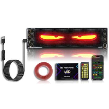 Imagem de Kefly Placa LED programável para carro, luz de olhos de diabo para para-brisa, painel de matriz de LED flexível, controle de aplicativo Bluetooth, também um relógio inteligente (9 x 37 cm)