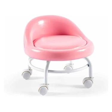 Imagem de Banqueta baixa com rodas, banco pequeno com rodas e encosto, cadeira com assento curto com rodas, banco de pedicure giratório de 360° para casa (tamanho único preto) (tamanho rosa único)