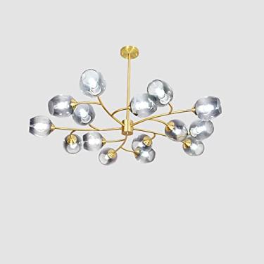 Imagem de YQSLQZZ Lustre de latão com sombra de vidro antracite, luz de teto semi-nivelada, luminária pós-moderna com altura ajustável, inclui 2 mastros de extensão, para sala de estar quarto