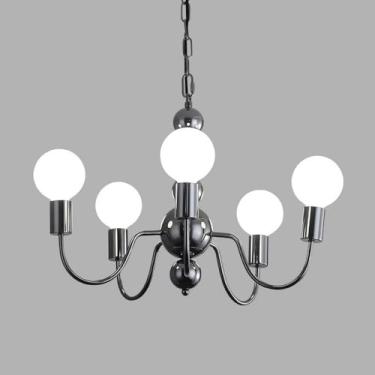 Imagem de YQSLQZZ Lustre de satélite artificial, luminária pendente de sala de jantar preta de meados do século com sombra de vidro, luzes de teto penduradas na ilha da cozinha, para sala de estar corredor