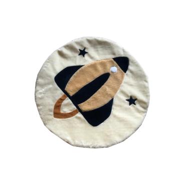 Imagem de Tapete Pelúcia Foguete 90cm x 90cm Quarto Infantil Base Emborrachado - Azul Marinho