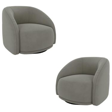 Imagem de Kit 2 Poltronas Decorativas Jenny Base Giratória em Metal Preto Veludo Cinza G45 - Gran Belo