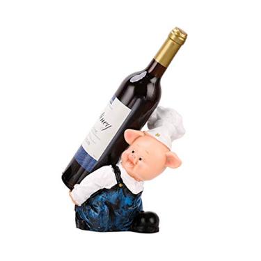 Imagem de LJXLXY Suporte de garrafa de vinho em escultura e estátua de animais rústicos suportes de vinho chapéu torto porco decoração de arte de mesa ornamentos de resina 8,2 polegadas (cor: B)