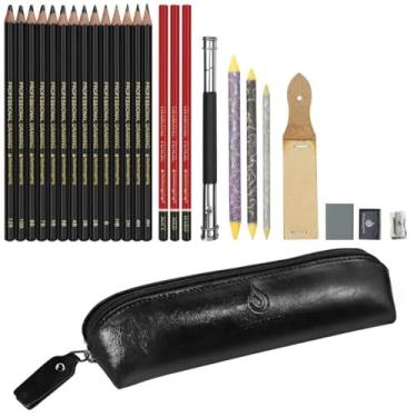 Imagem de Heshengping, Conjunto de lápis de esboço e desenho - 26 peças, kit de desenho de materiais de arte, conjunto de lápis profissionais de carvão grafite, artistas iniciantes adultos