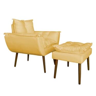 Imagem de Kit Poltrona Decorativa Recepção Manicure com Puff Para Quarto Penteadeira Closet Quarto (Amarelo)