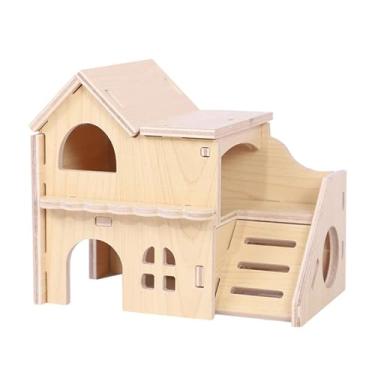 Imagem de IEUDNS Brinquedos Divertidos para Hamster Labirinto de Madeira, Dois Andares, para Gerbilos Anões, Ratos Escalam