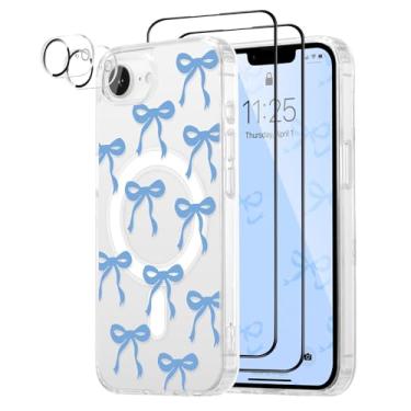 Imagem de UEEBAI Capa magnética para iPhone 16e, capa de arco compatível com MagSafe, pacote com 2 [protetor de tela + protetor de lente da câmera], capa protetora transparente sem fio fina para mulheres e