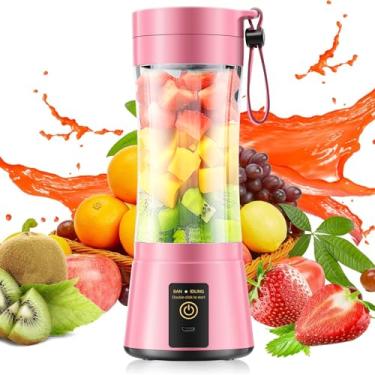 Imagem de Liquidificador portátil de tamanho pessoal sem fio – liquidificador faz smoothies e shakes, copo de viagem sem BAP de 350 ml, espremido rapidamente no escritório/piquenique/sprots