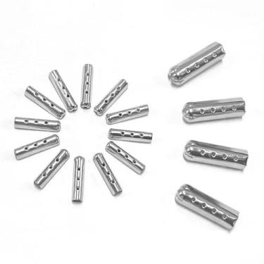 Imagem de 100 peças de aglets de metal para cadarços, substituição de pontas de cadarço prateadas, tampas de aço inoxidável polido liso para tênis, moletons com capuz, artesanato e reparo DIY