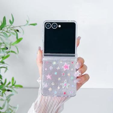Imagem de Capa para Galaxy Z Flip6 transparente com estampa de flor fofa e laser, com dobradiça de corrente (para Galaxy Z Flip6/03)