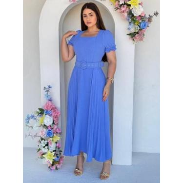 Imagem de Vestido Longo Festa Soltinho Fluido Elegante Decote Quadrado Evangélic