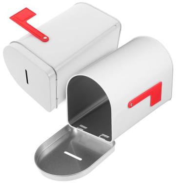 Imagem de Totority Christmas Tinplate Mailbox Piggy Bank, 2pcs White Metal Tin Containers with Coin Slot, Empty Storage Box for Holiday Cookies, Candies, Treats and Money Savings,White