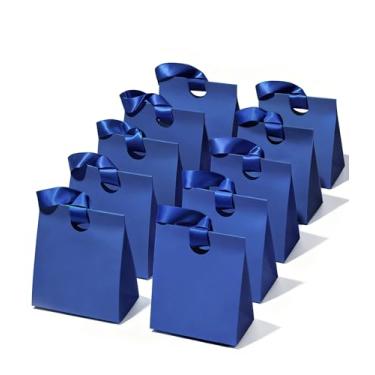 Imagem de Vitalizart Sacos de presente de papel com alças de fita, conjunto de 10 azuis, reutilizáveis para embrulho de presente, meninas, crianças, aniversário, chá de panela, lembrancinhas, lembrancinhas