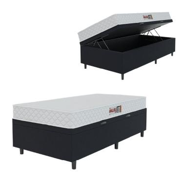 Imagem de Cama Box Baú Colchão Solteiro Espuma D20 Malibu 78x188x53cm Branco / Preto Hellen Preto