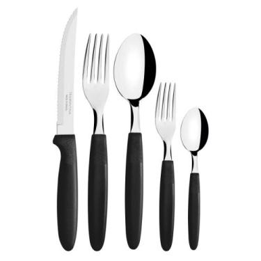 Imagem de Faqueiro Inox 30pc Ipanema Faca Garfo Colher Cabo Preto - Tramontina, 