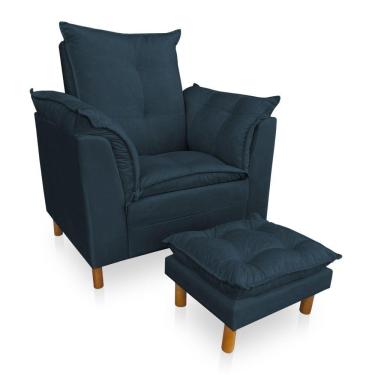 Imagem de Poltrona De Amamentação Com Puff Laura Veludo Azul Marinho