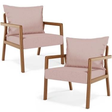 Imagem de Kit 02 Poltronas Decorativa Para Sala De Estar Alícia B04 Linho Rosê