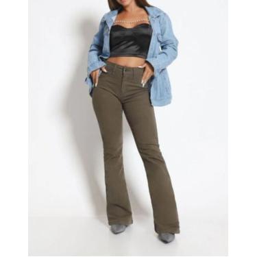Imagem de Calça Flare Feminina Jeans Biotipo Cintura Media Levanta Bumbum, Verde