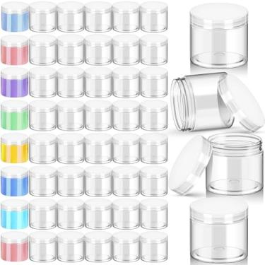 Imagem de Patelai Pacote com 48 potes vazios de geleca de 113 g com tampas transparentes, frascos redondos de plástico transparente, organizadores de armazenamento recarregáveis de boca larga para fazer slime