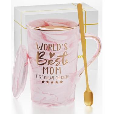 Imagem de OLANRUN Caneca de Dia das Mães Presentes para Mãe da Filha Filha, Caneca de Café Cerâmica 400 ml Presentes de Aniversário para Mulheres Avó Namorada, Copo de Chá de Café Engraçado com Tampa para Dia