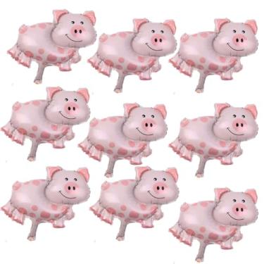 Imagem de 9 mini balões de porco para crianças, aniversário, chá de bebê, fazenda, animal, rosa, porco, festa temática