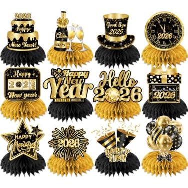 Imagem de Decoração de centro de mesa de ano novo, favo de mel feliz ano novo (preto e dourado)