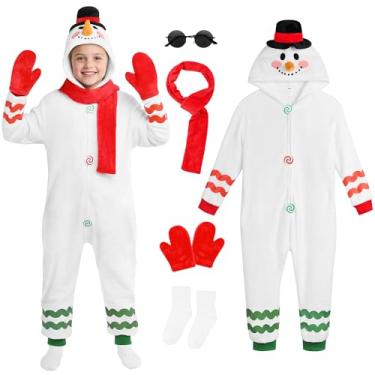 Imagem de AOTHSO Conjunto de 5 unidades para crianças, boneco de neve, fantasia de Natal, conjunto de cosplay de uma peça com luvas, cachecol e óculos para meninos e meninas