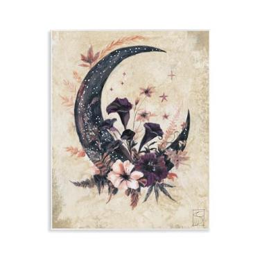 Imagem de Stupell Industries Lua vintage e arte de placa de parede floral, design por Sara Culpepper, 14 x 11