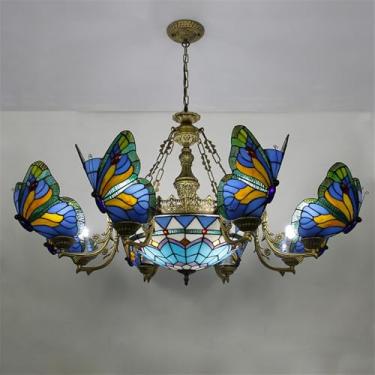 Imagem de Lustre contemporâneo de luxo com borboletas, LED, estilo americano criativo, ideal para sala de estar, restaurante, quarto, casa de campo, hotel, café, bar, karaokê ou clube. Luminária pende